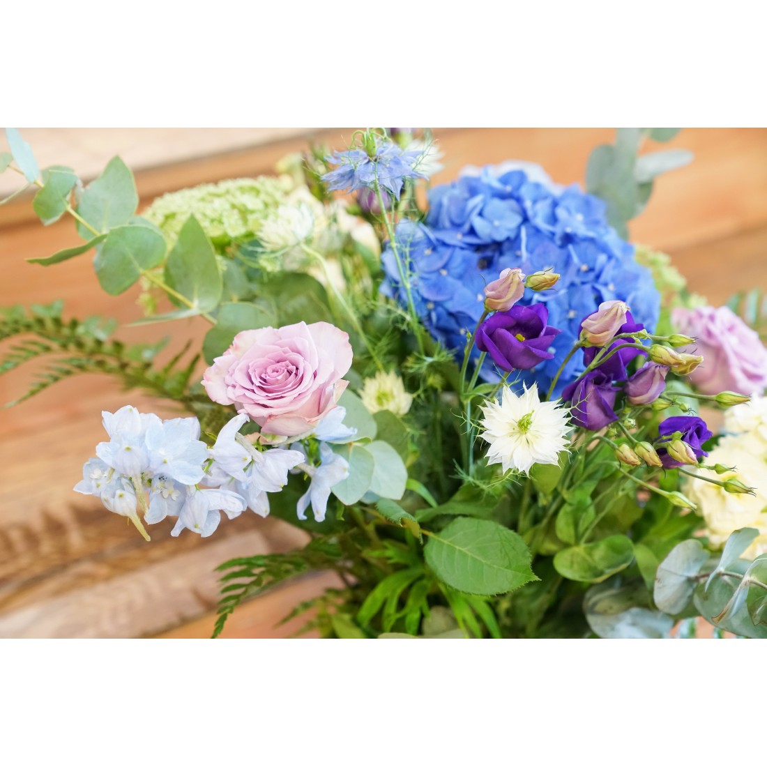 Ethical flowers by post Purples & Blues handtied bouquet
